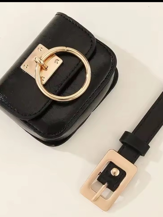 Black Leather Belt Bag with Gold Ring Hardware